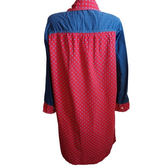 Vintage Large Country House Dress Models Coat Snap-Up Chambray Granny Pockets - Picture 2 of 8